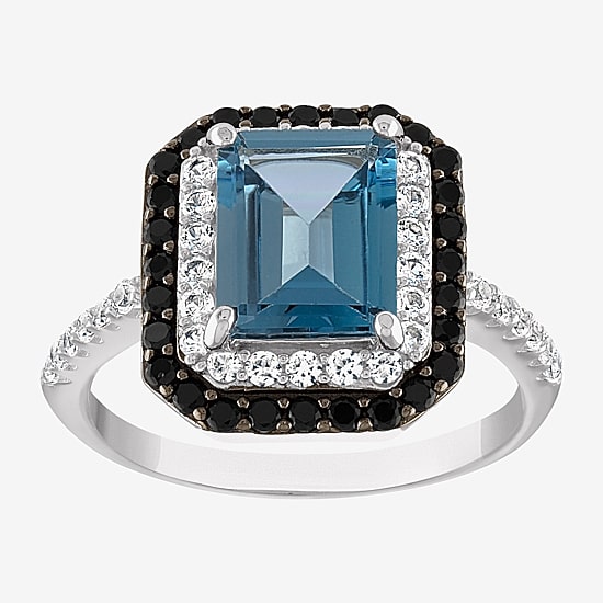 Womens Genuine Blue Topaz Sterling Silver Cocktail Ring