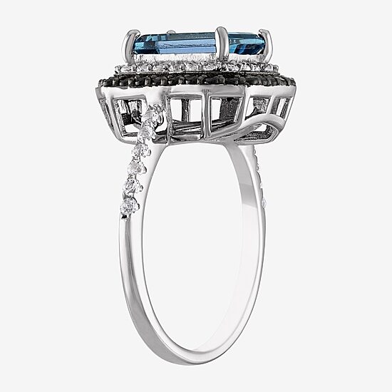 Womens Genuine Blue Topaz Sterling Silver Cocktail Ring