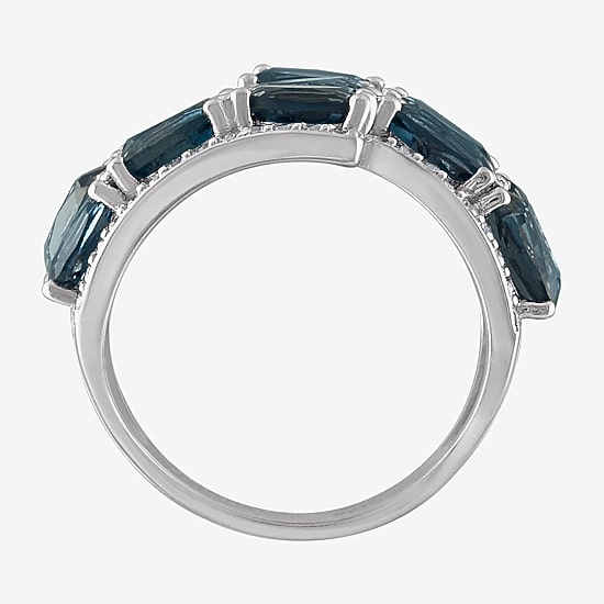 Womens Genuine Blue Topaz Sterling Silver Bypass  Cocktail Ring