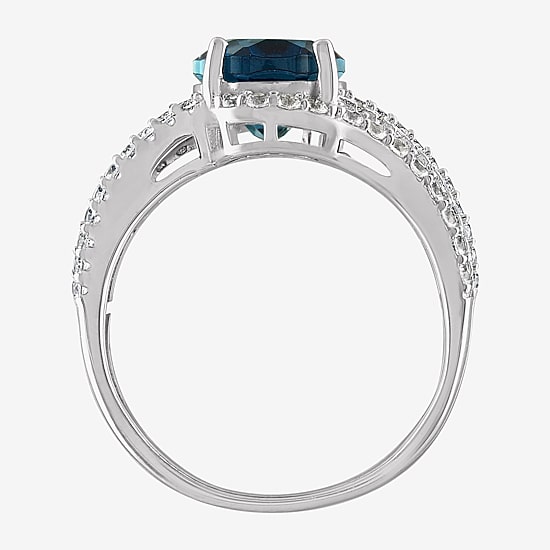 Womens Genuine Blue Topaz Sterling Silver Oval Cocktail Ring