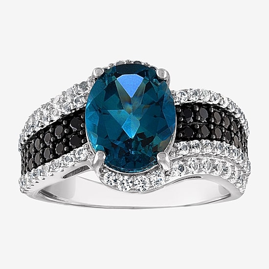 Womens Genuine Blue Topaz Sterling Silver Oval Cocktail Ring