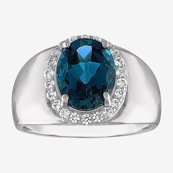 Womens Genuine Blue Topaz Sterling Silver Oval Halo Cocktail Ring