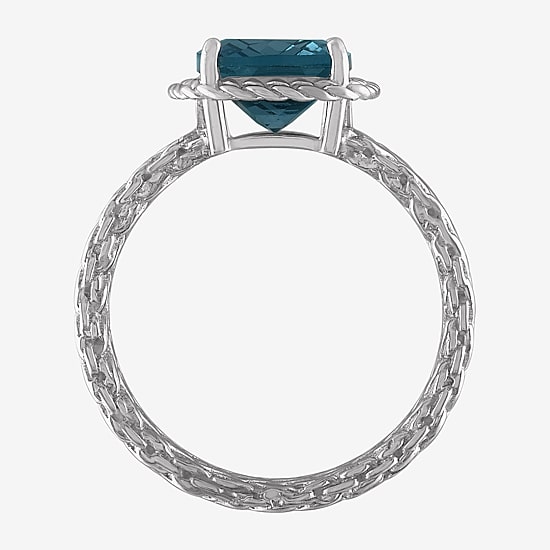Womens Genuine Blue Topaz Sterling Silver Cushion Cocktail Ring