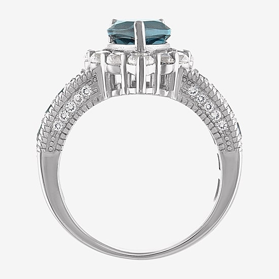 Womens Genuine Blue Topaz Sterling Silver Pear Cocktail Ring