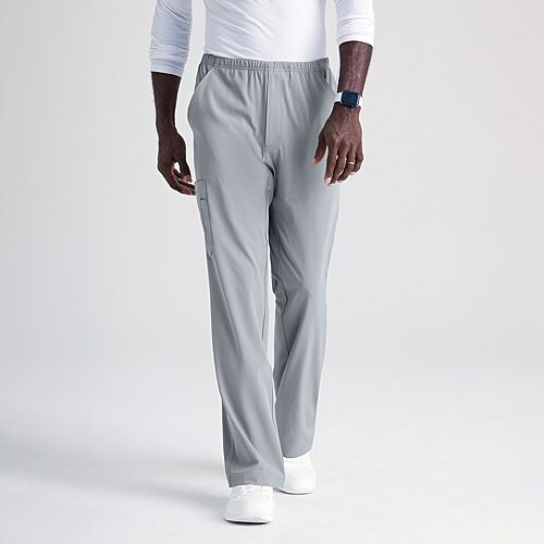 Skechers Sk0215 Structure 4-Pocket Zip-Fly Mens Short Tag Free Stretch Fabric Moisture Wicking Scrub Pant, Medium Short, Gray