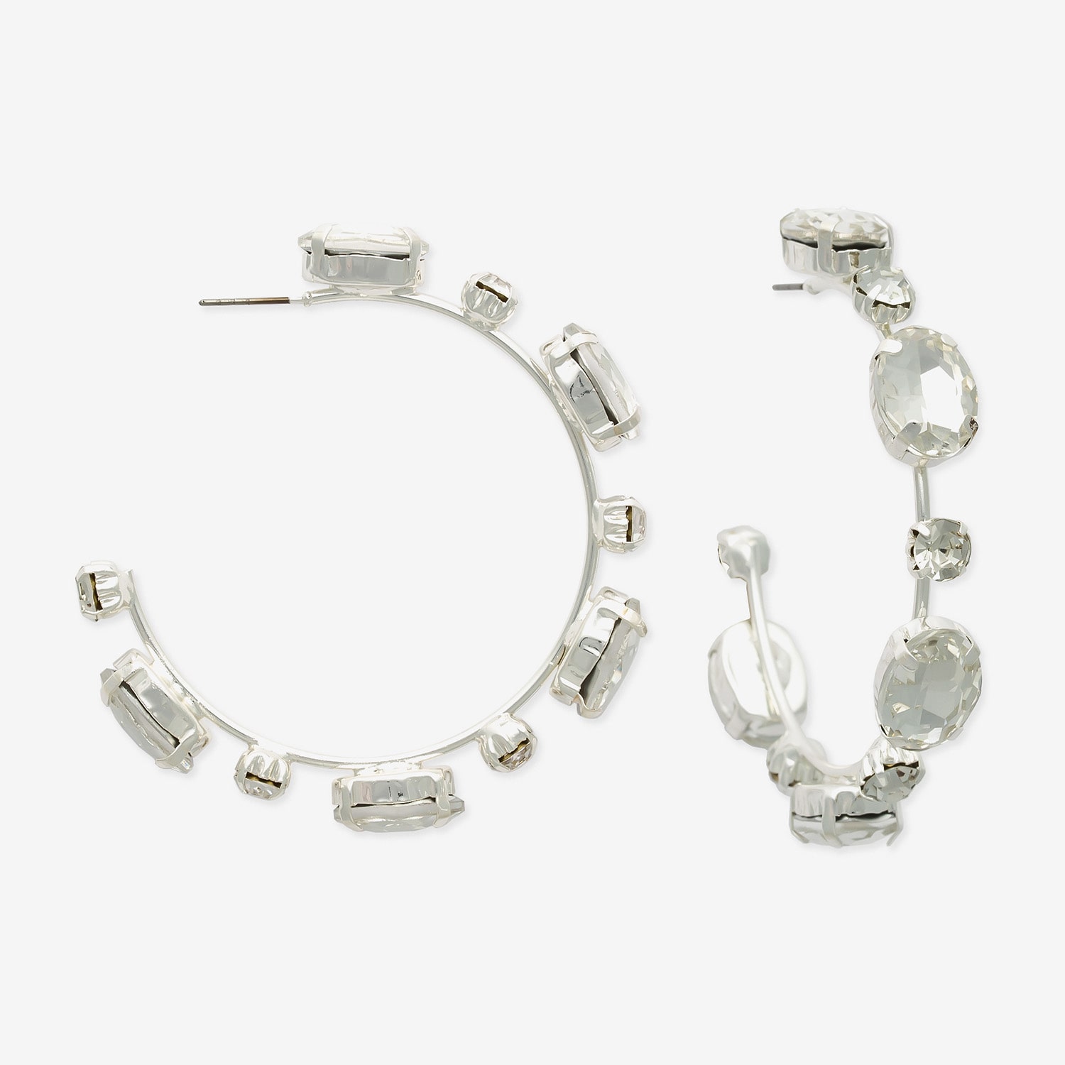 Bijoux Bar Silver Tone Womens Glass 60mm Hoop Earrings