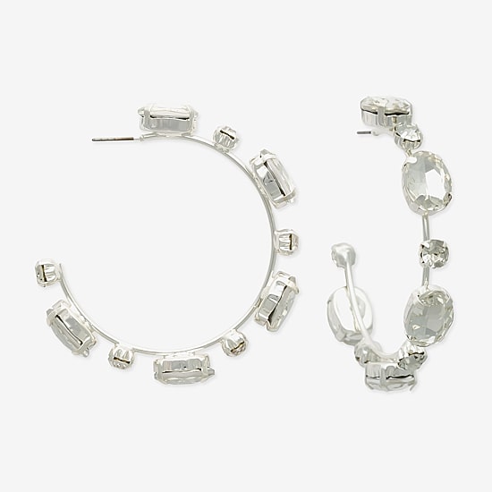 Bijoux Bar Silver Tone Womens Glass 60mm Hoop Earrings