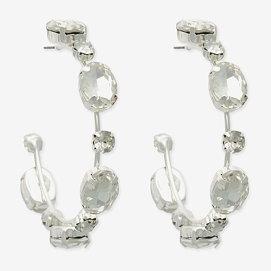 Bijoux Bar Silver Tone Womens Glass 60mm Hoop Earrings