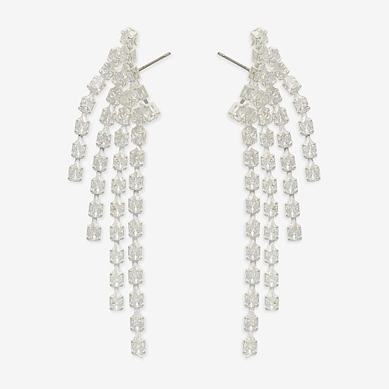 Bijoux Bar Silver Tone Womens Cubic Zirconia Drop Earrings