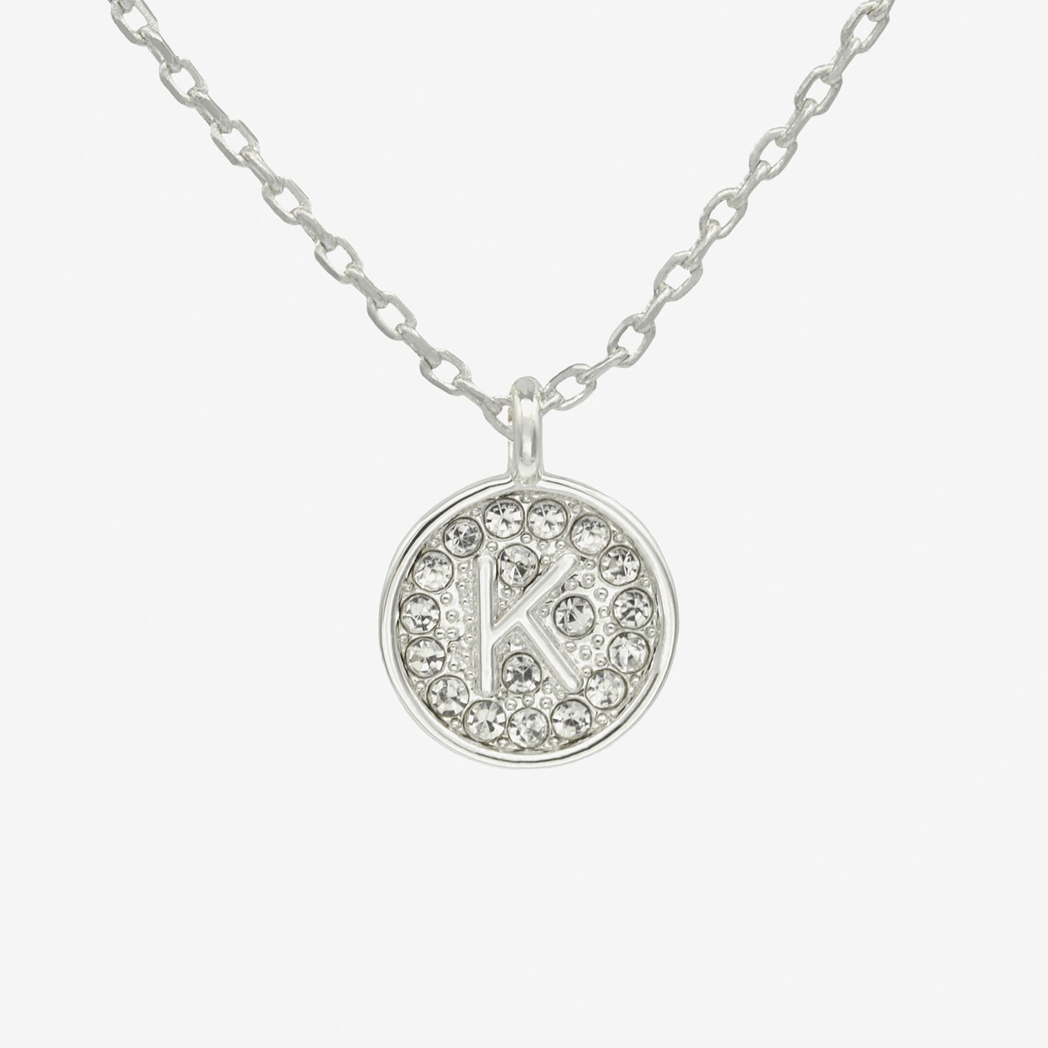 Silver Treasures Delicates Initial Womens Crystal Pure Over Brass Round 16 Inch Pendant Necklace