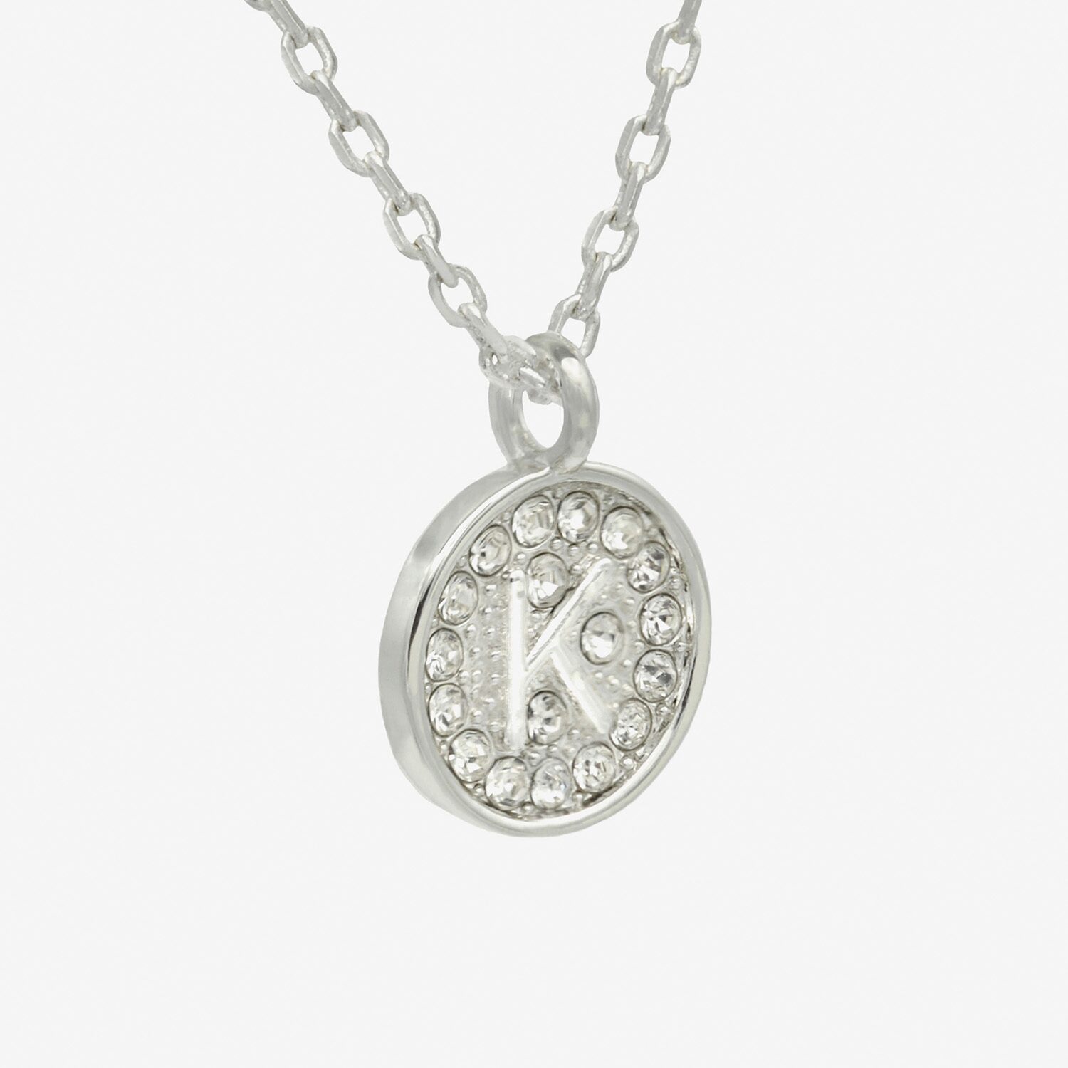 Silver Treasures Delicates Initial Womens Crystal Pure Over Brass Round 16 Inch Pendant Necklace