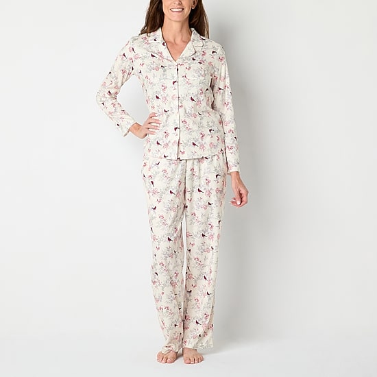 Adonna Womens Fleece Long Sleeve 2-pc. Pajama Set