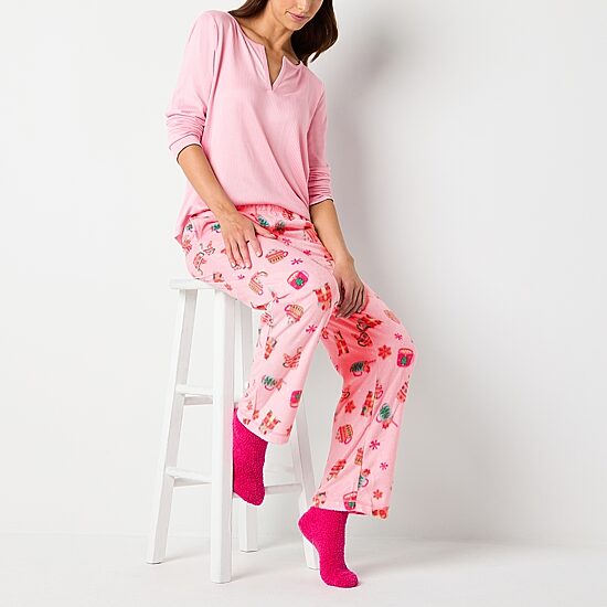 Sleep Chic Womens Petite Fleece Pajama Pants