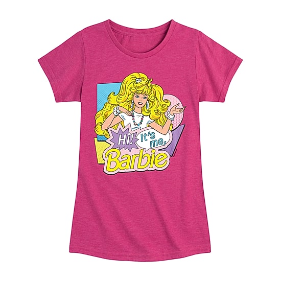 Hi Its Me Big Kid Girls Crew Neck Short Sleeve Barbie T-Shirt