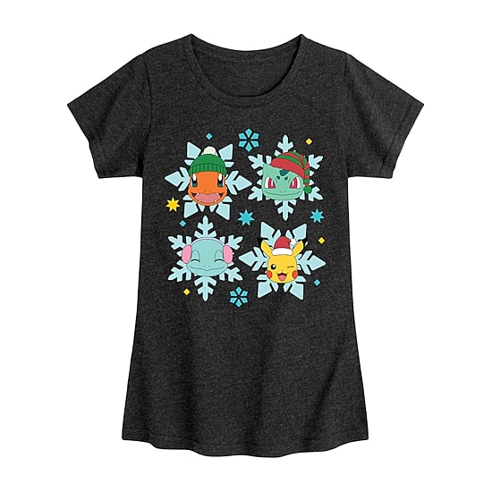 Snowflakes Big Kid Girls Crew Neck Short Sleeve Pokemon T-Shirt