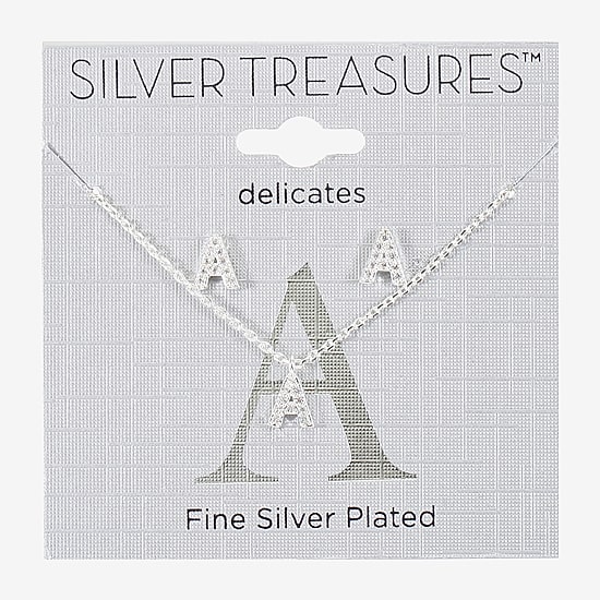 Silver Treasures Delicates Initial Womens Cubic Zirconia Pure Silver Over Brass 2-pc. Jewelry Set