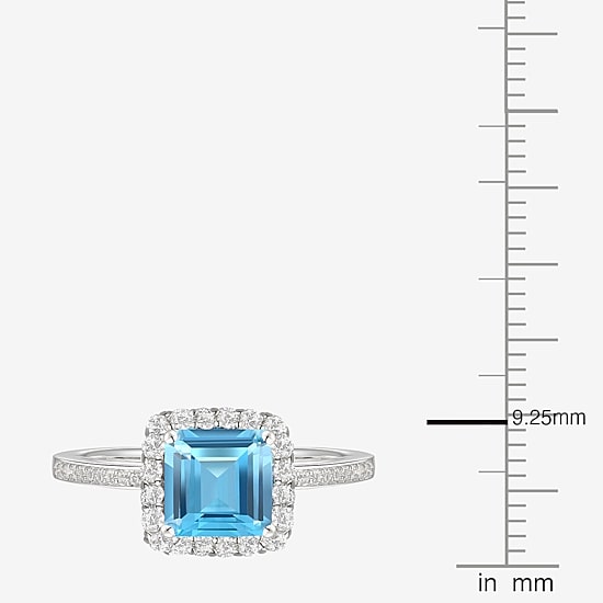 Womens Genuine Blue Topaz Sterling Silver Halo Side Stone Cocktail Ring