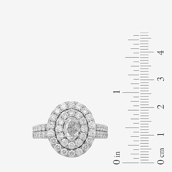 Signature By Modern Bride (H-I / Si2) Womens 2 CT. T.W. Lab Grown White Diamond 10K Gold Oval Side Stone Halo Engagement Ring
