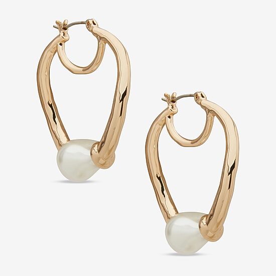 Worthington Gold Tone Womens Simulated Pearl 37.1mm Hoop Earrings
