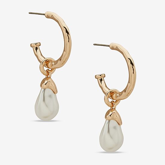 Worthington Gold Tone Womens Simulated Pearl 44.9mm Hoop Earrings