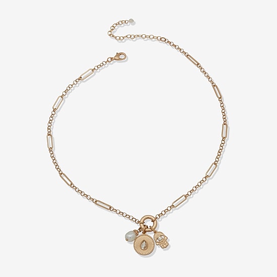 A.N.A Gold Tone Womens White 18 Inch Strand Necklace