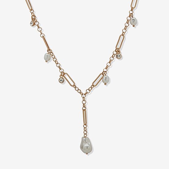 A.N.A Gold Tone Womens White 18 Inch Strand Necklace