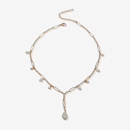 A.N.A Gold Tone Womens White 18 Inch Strand Necklace