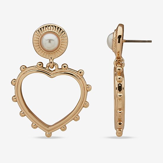 A.N.A Gold Tone Womens Pink Simulated Pearl Heart Drop Earrings