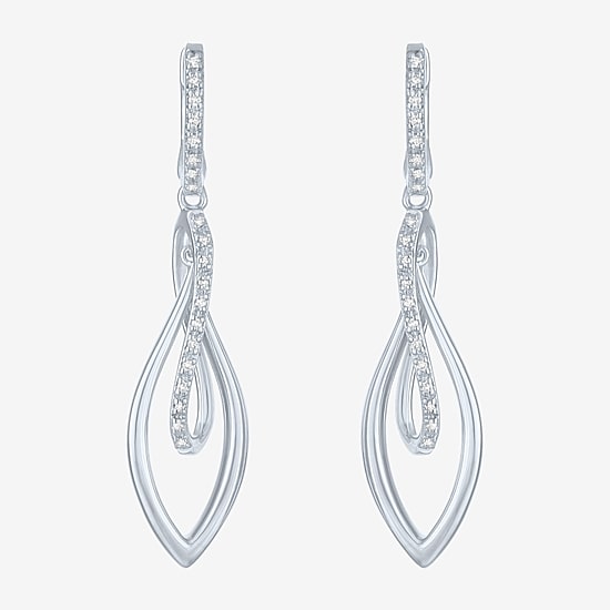 (Gh / Si2 I1) Womens 1/10 CT. T.W. Lab Grown White Diamond Sterling Silver Oblong Drop Earrings