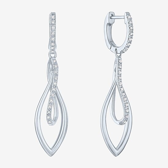 (Gh / Si2 I1) Womens 1/10 CT. T.W. Lab Grown White Diamond Sterling Silver Oblong Drop Earrings