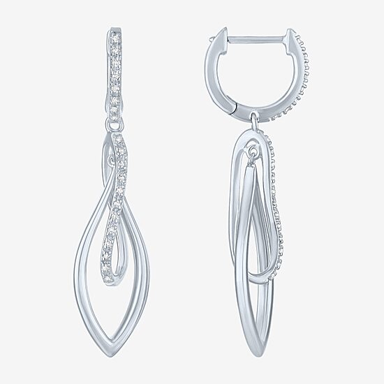 (Gh / Si2 I1) Womens 1/10 CT. T.W. Lab Grown White Diamond Sterling Silver Oblong Drop Earrings