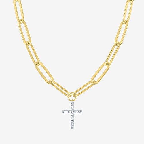 Cross (G-H, Si2-I1) Womens 1/10 CT. T.W. Lab Grown White Diamond 14K Gold Over Silver Cross 18 Inch Pendant Necklace, One Size, Yellow