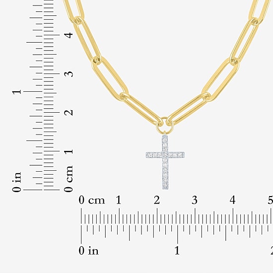 Cross (G-H, Si2-I1) Womens 1/10 CT. T.W. Lab Grown White Diamond 14K Gold Over Silver Cross 18 Inch Pendant Necklace