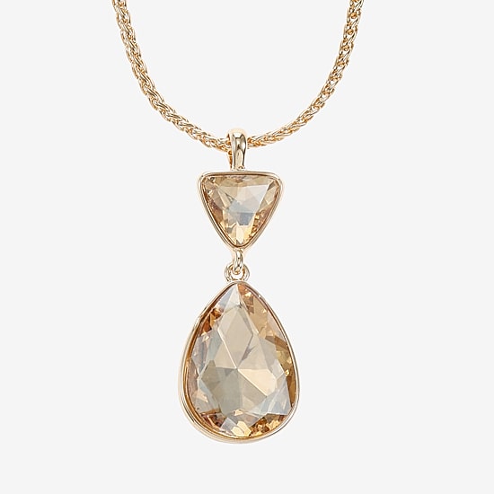 Monet Jewelry Gold Tone Womens Glass Triangle 17 Inch Pendant Necklace