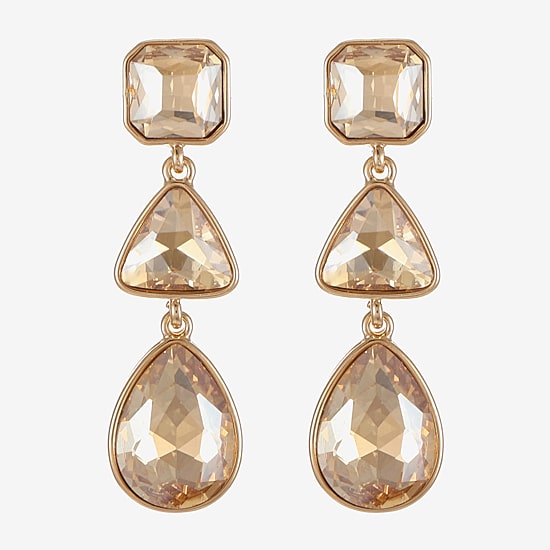 Monet Jewelry Gold Tone Womens Glass Triangle Cushion Hypoallergenic Drop Earrings