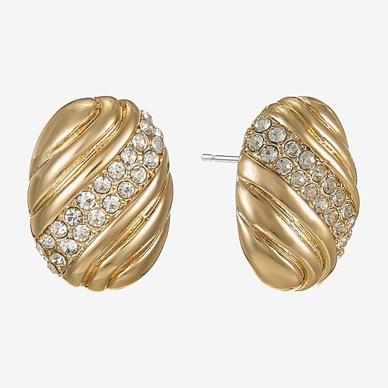 Monet Jewelry Gold Tone Pave Glass 19mm Oval Stud Earrings