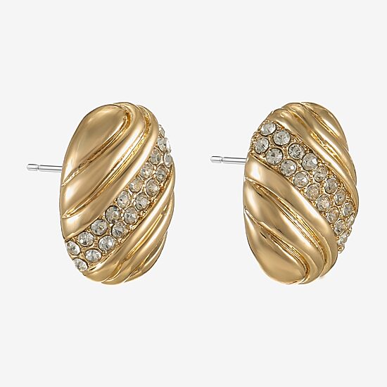 Monet Jewelry Gold Tone Pave Glass 19mm Oval Stud Earrings