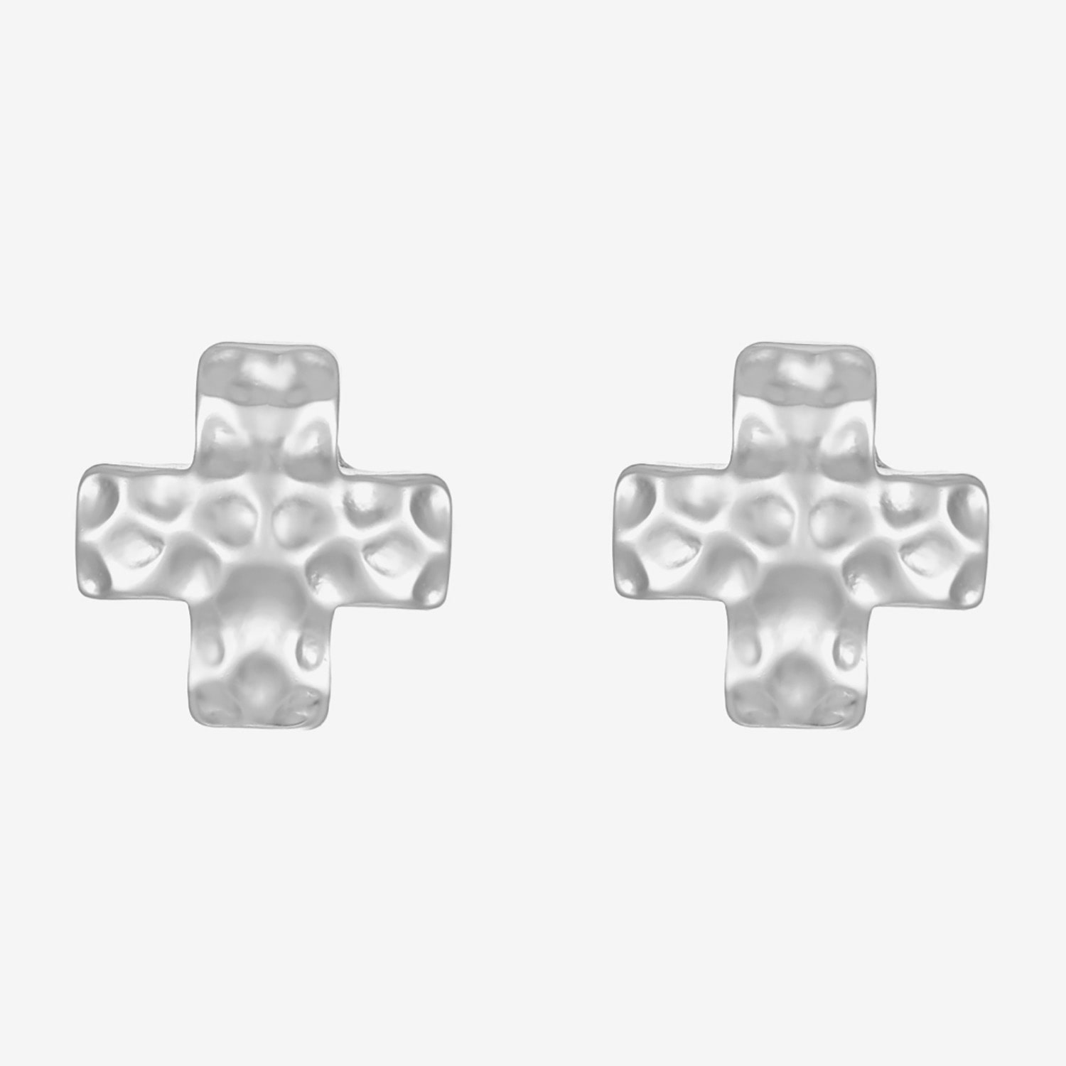Liz Claiborne Silver Tone Hammered 12.7mm Cross Stud Earrings
