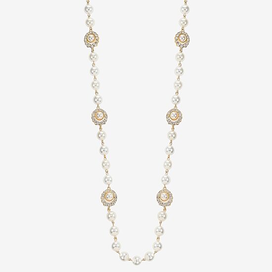 Monet Jewelry Gold Tone Halo Womens Glass 36 Inch Strand Necklace