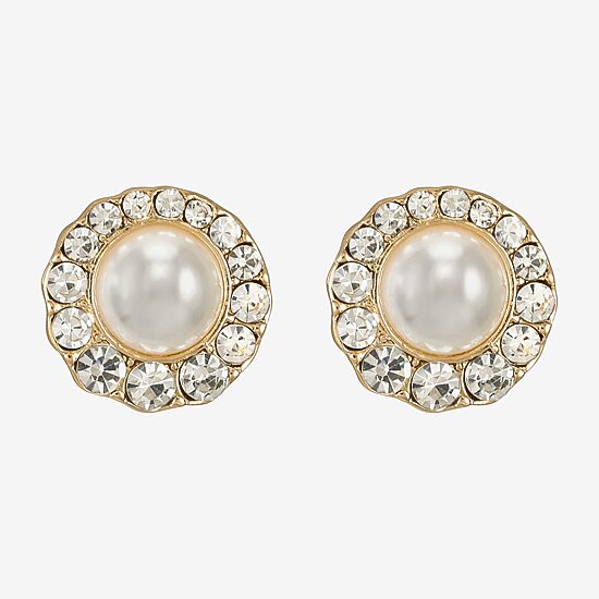 Monet Jewelry Gold Tone Halo Glass Simulated Pearl 10mm Round Stud Earrings