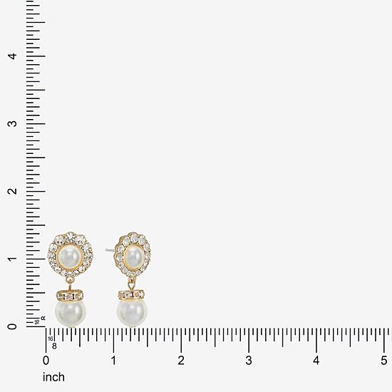Monet Jewelry Gold Tone Halo Womens Glass Simulated Pearl Round Hypoallergenic Drop Earrings