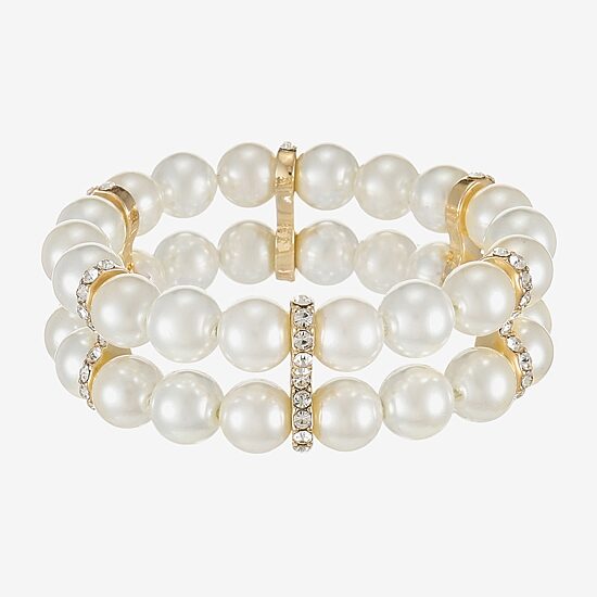 Monet Jewelry Gold Tone Womens Glass Simulated Pearl Round Stretch Bracelet