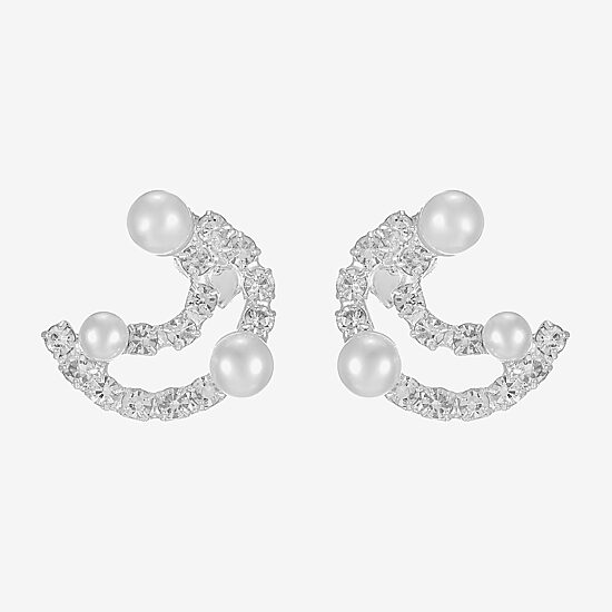 Monet Jewelry Timeless Silver Tone Glass Simulated Pearl 16mm Round Stud Earrings