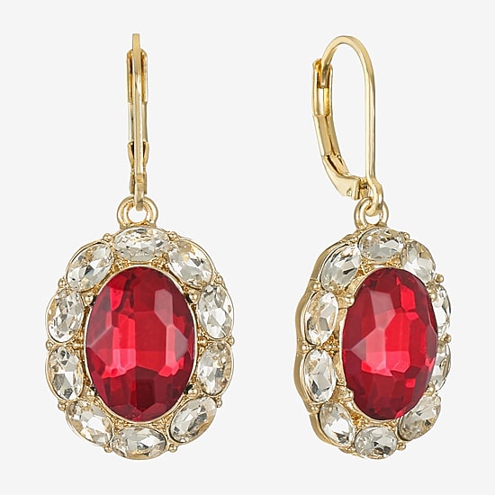 Monet Jewelry Gold Tone Halo Womens Glass Oval Drop Earrings