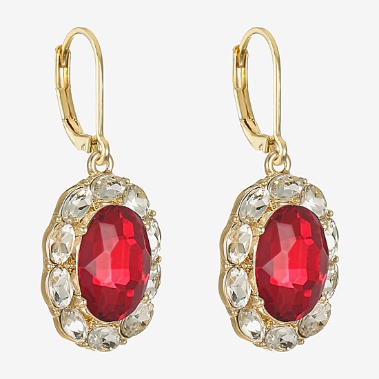 Monet Jewelry Gold Tone Halo Womens Glass Oval Drop Earrings