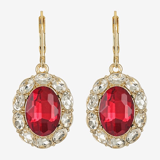 Monet Jewelry Gold Tone Halo Womens Glass Oval Drop Earrings