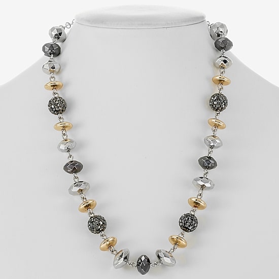 Liz Claiborne Tri Tone Beaded Womens 17 Inch Collar Necklace