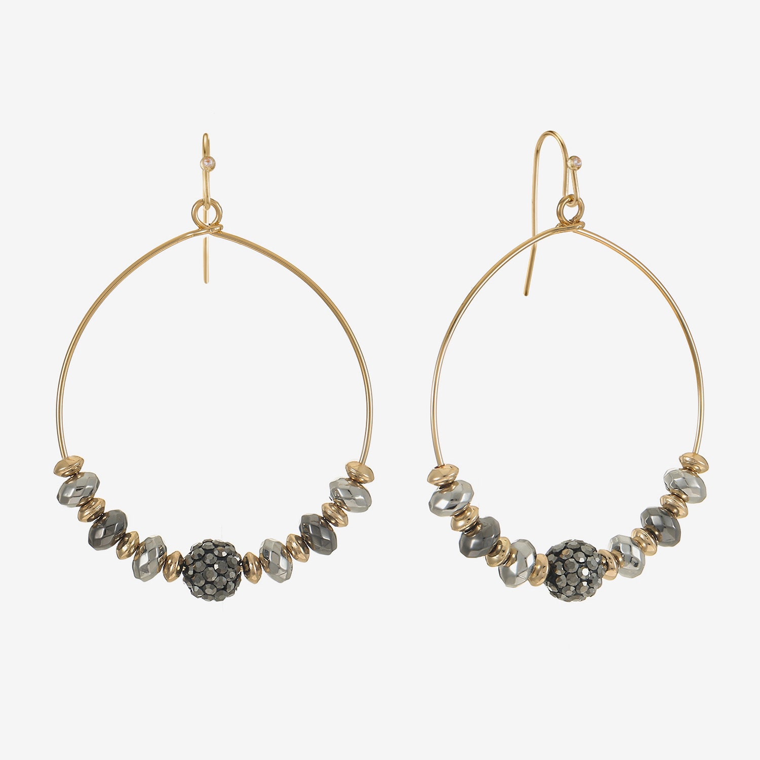 Liz Claiborne Tri Tone Beaded Womens 53mm Hoop Earrings