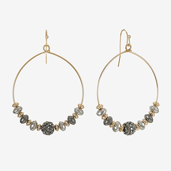 Liz Claiborne Tri Tone Beaded Womens 53mm Hoop Earrings