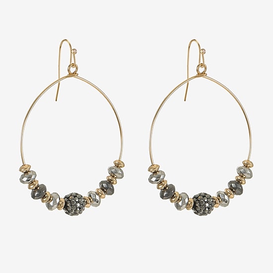 Liz Claiborne Tri Tone Beaded Womens 53mm Hoop Earrings
